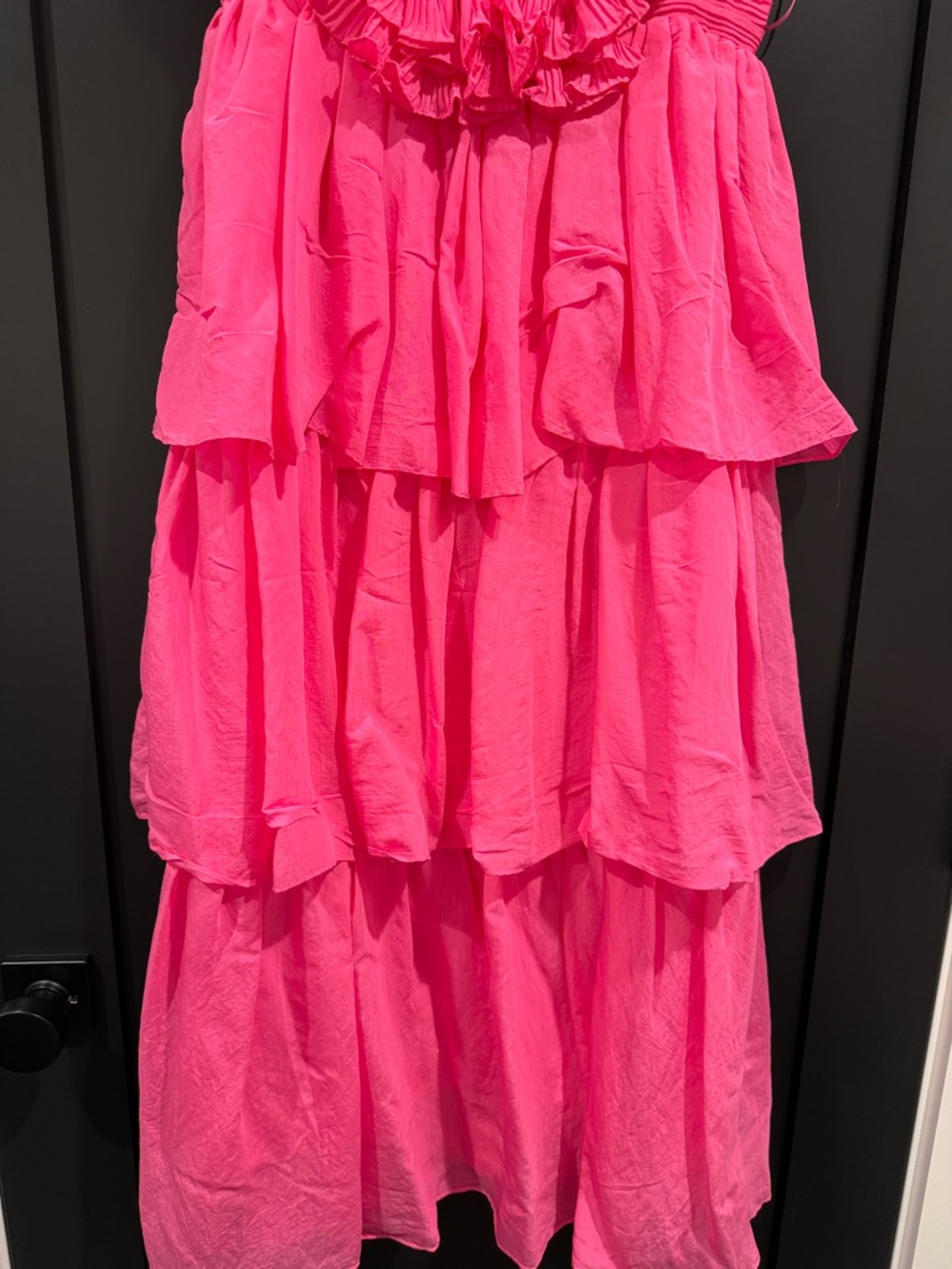 Hot Pink Tiered Midi Sundress with Bow-Front Bodice - Picture 3 of 4